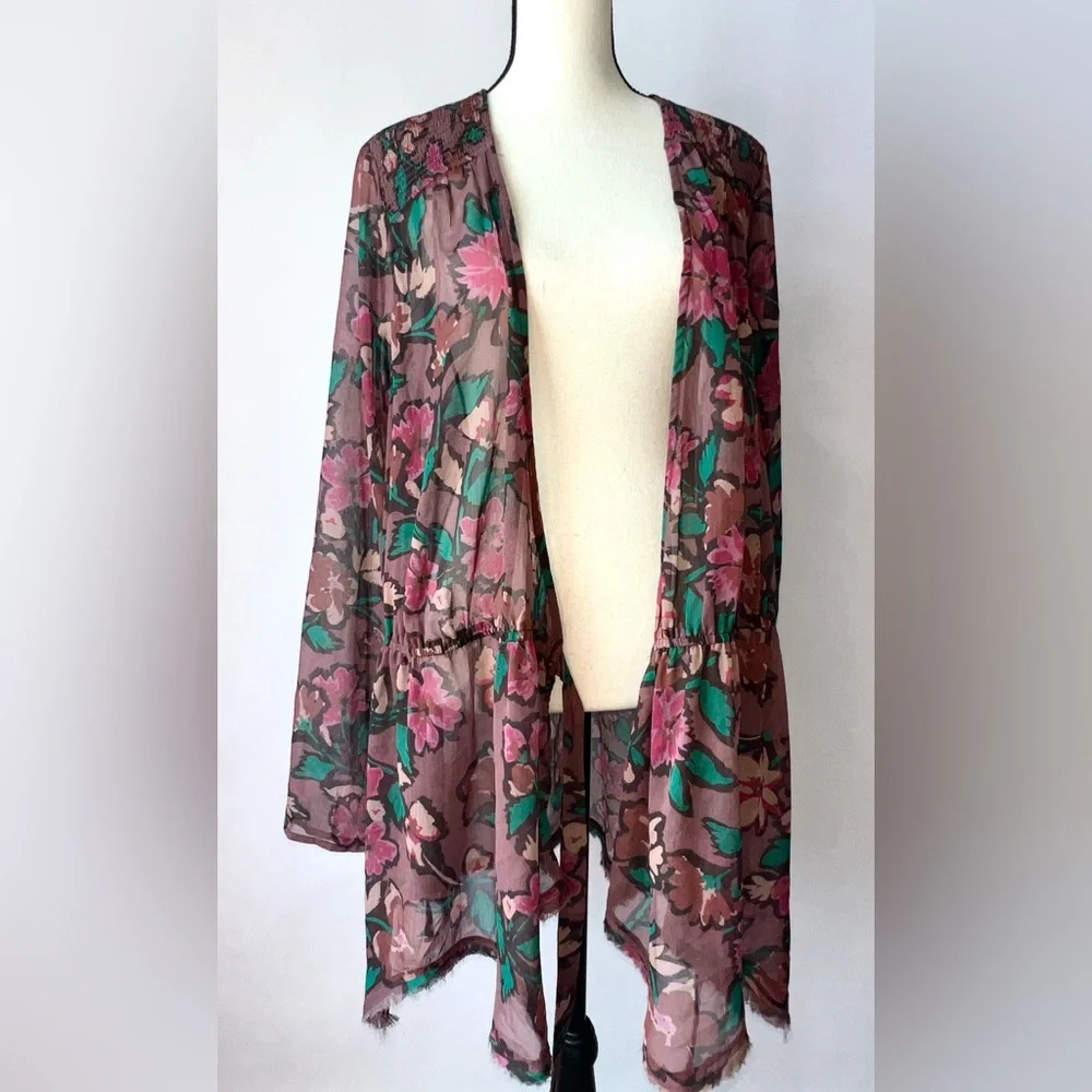 Free People Flume Printed Asymmetrical Floral Sheer Wrap‎  Tunic Medium